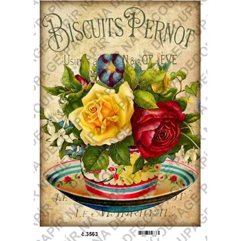 Umělecký papír Rýžový a soft papír na decoupage - Květiny, nápis, vintage - KB03563 Materiál: Soft, Rozměr: A4