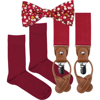 Kravata Bubibubi Motýlková sada Scarlet s kšandami velikost ponožek 43-46