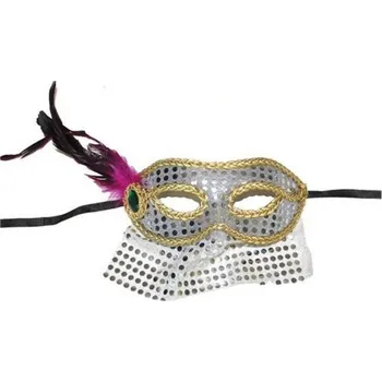 Karnevalová maska Škraboška maska benátská se závojem - stříbrná