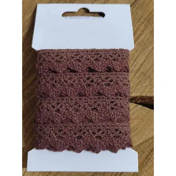 Krajka Bavlněná krajka paličkovaná šíře 15 mm barva hnědá