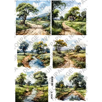 Umělecký papír Rýžový a soft papír na decoupage - Krajinka - KB01034 Materiál: Soft, Rozměr: A4