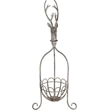 Šedo-hnědý antik kovový košík jelen Deer - 28*28*68 cm