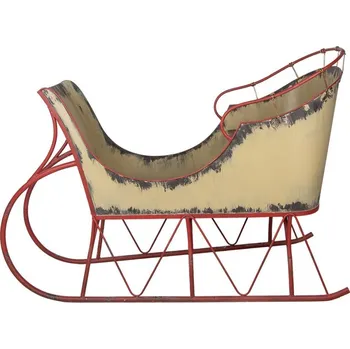 Vánoční dekorace Veliké béžovo-červené kovové sáně Christmas Sleigh - 156*73*104 cm