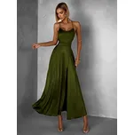 Khaki saténové midi šaty SIMUEL se šněrováním Velikost: ONESIZE