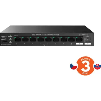 Switch Tenda TEG1110PF-8-120W PoE+ AT switch 8xPoE 802.3af/at + Uplink RJ45 + SFP port, 110W, PoE+, fanless