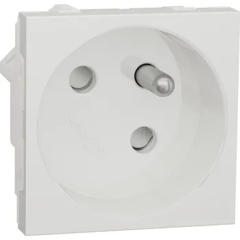 vypínač a zásuvka Schneider Electric NU304920 Unica - Zásuvka 45º 250V/16A 2P+E, clonky, bezšroubová, Bílá Antibakteriální