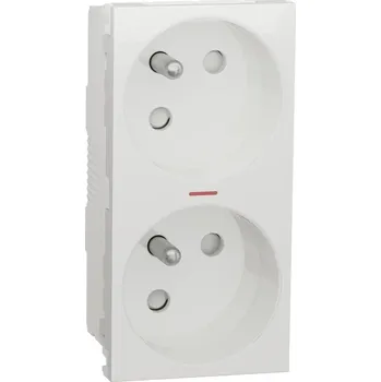 Elektrická zásuvka Schneider Electric NU306918SE Unica - Zásuvka dvojitá 45º 250V/16A 2x2P+E kontrolka, clonky, bezšroubová, Bílá