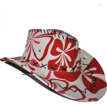 Karnevalový doplněk Kovbojský klobouk květinový červenobílý