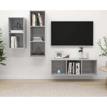 Obývací stěna vidaXL 3dílný set TV skříněk dřevotříska [3079630] Barva: Betonová šedá