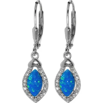 Náušnice Argento 66467 Stříbrné náušnice - modrý syntetický opál ve tvaru zrnka, čiré kulaté zirkony