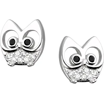 Náušnice Argento 67055 Stříbrné náušnice - sova, černé kulaté zirkony, čiré kulaté zirkony