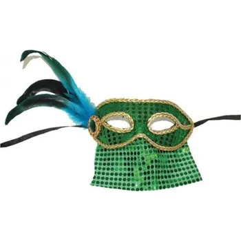 Karnevalová maska Škraboška maska benátská se závojem - zelená