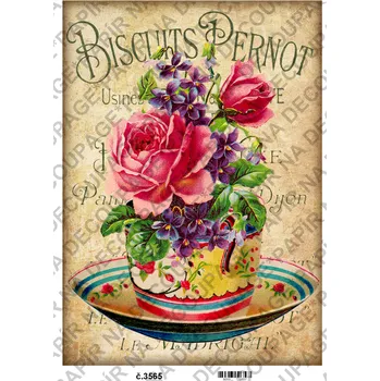 Umělecký papír Rýžový a soft papír na decoupage - Květiny, nápis, vintage - KB03565 Materiál: Soft, Rozměr: A4