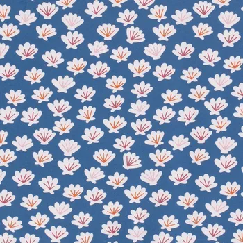 Bavlněný úplet v modré barvě s potiskem mušlí 19576/006