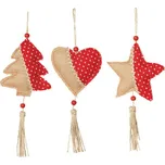 Vánoční ozdoby Sada 3ks stromek, srdce a hvězda s puntíky 12 cm