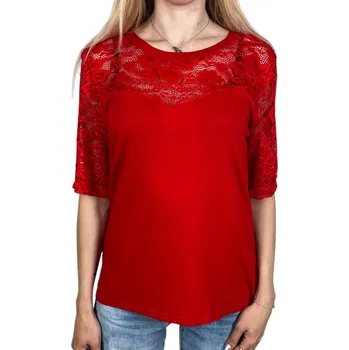 Dámská halenka Salma Dámská elegatní halenka s krátkým rukávem ZOE Barva: Červená, Velikost: 3XL