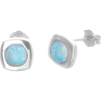 Náušnice Argento 66454 Stříbrné náušnice - bílý kulatý syntetický opál