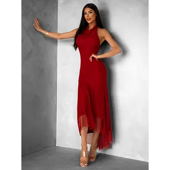 Dámské šaty Bordó společenské dlouhé šaty FLINTYE Velikost: ONESIZE