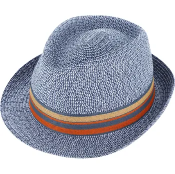 Klobouk Fiebig - Headwear since 1903 Letní modrý klobouk Trilby s barevnou stuhou od Fiebig - Trilby Emil Velikost: 55 cm (S)