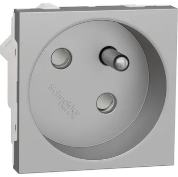 vypínač a zásuvka Schneider Electric NU304930 Unica - Zásuvka 45º 250V/16A 2P+E, clonky, bezšroubová, Aluminium