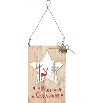 Vánoční dekorace Vánoční dřevěná dekorace hvězda s nápisem 18 x 11 cm