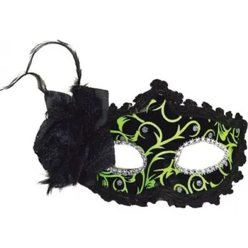 Karnevalová maska Škraboška benátská maska s růží zelená