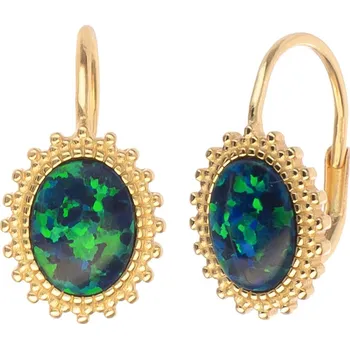 Náušnice Argento 67468 Pozlacené stříbrné náušnice - zelený oválný syntetický opál