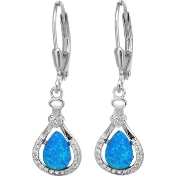 Náušnice Argento 66469 Stříbrné náušnice - modrý syntetický opál ve tvaru slzy, čiré kulaté zirkony