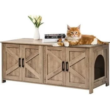 Toaleta pro kočku VEVOR kryt na kočičí toaletu pro 2 kočky, skrytý nábytek do toalety s dvoulůžkovými pokoji, dřevěná skříňka na kočičí toaletu se hodí do většiny kočičích toalet, 122,5 cm D x 46,5 cm Š x 49,7 cm V, šedá