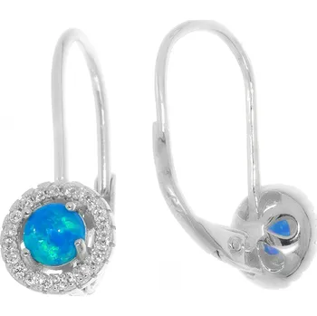 Náušnice Argento 66462 Stříbrné náušnice - modrý kulatý syntetický opál, čiré kulaté zirkony