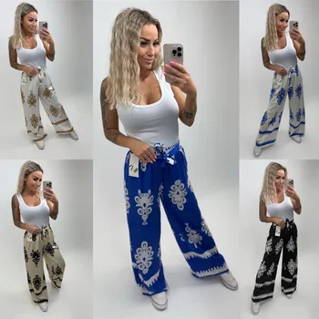 Dámské kalhoty Široké kalhoty s ornamenty Velikost: XL/XXL, Barva: Bílá