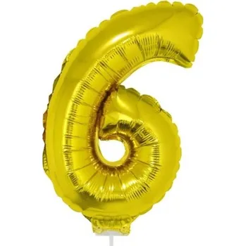 Balónek Foliový balónek číslo 6 zlatý 41cm + tyčka