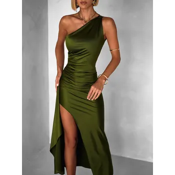 Dámské šaty Khaki dlouhé šaty ARWEN na jedno rameno Velikost: ONESIZE