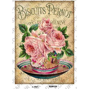 Výtvarný papír Rýžový a soft papír na decoupage - Květiny, nápis, vintage - KB03561 Materiál: Soft, Rozměr: A4