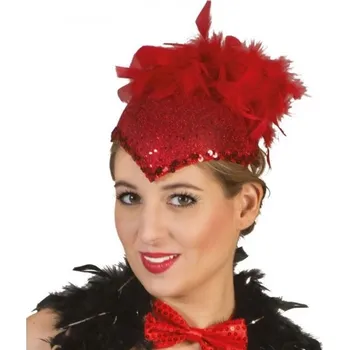 Karnevalový doplněk Klobouček s peřím červený