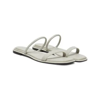 Dámské žabky Kožené pantofle Calvin Klein FLAT SANDAL SQUARED 2-BAR LTH HW0HW02532 šedá 09X, EUR 40
