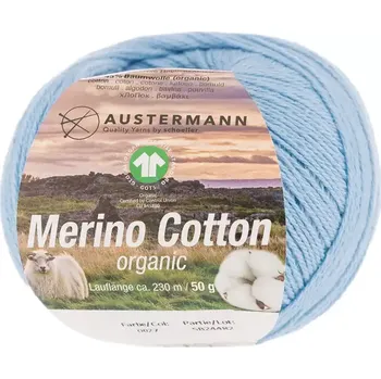 Příze Austermann Merino Cotton 27 Baby modrá (Organická příze Merino Cotton Hellblau)
