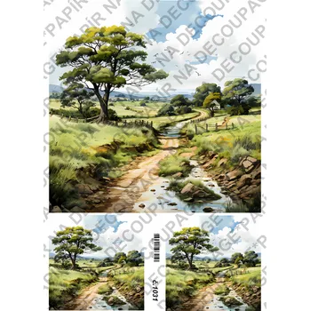 Umělecký papír Rýžový a soft papír na decoupage - Krajinka - KB01031 Materiál: Rýžový papír, Rozměr: A4