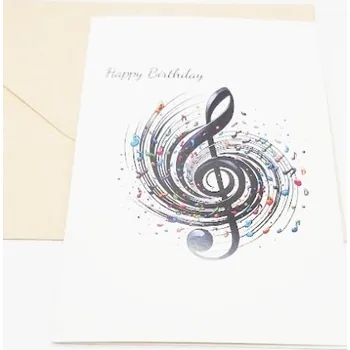 Přání bez textu - černý houslový klíč a hudební vítr