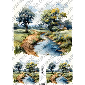 Umělecký papír Rýžový a soft papír na decoupage - Krajinka - KB01033 Materiál: Soft, Rozměr: A4