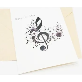 Přání bez textu - černý houslový klíč s květy