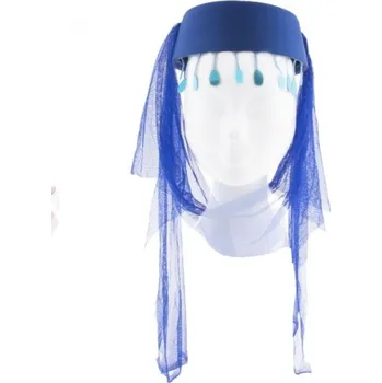 Karnevalový doplněk Arabský dámský klobouk se závojem modrý