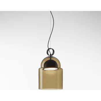 Brokis Luxusní svěšené svítidlo z ručně foukaného skla Dome Lines Výška: 366 mm, Barva skla: Opalín, Povrch montury: Černý matný komaxit PC01346_006