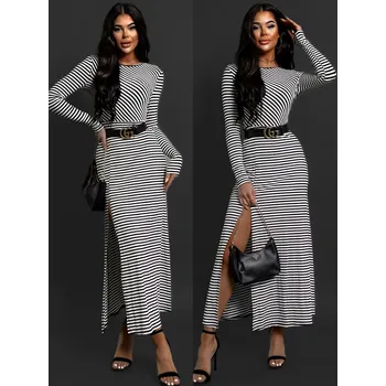 Dámské šaty Bíločerné dlouhé šaty BINGOL s rozparkem Velikost: ONESIZE