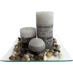 TORO Dárkový set 3 svíčky s vůní jasmín na skleněném podnosu s kameny_hamashop