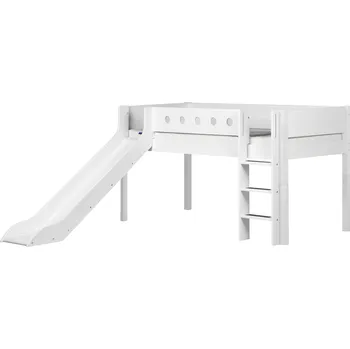 Postel Zvýšené jednolůžko s rovným žebříkem a skluzavkou Flexa White Barevná úprava: 518 - bílá/červenofialová