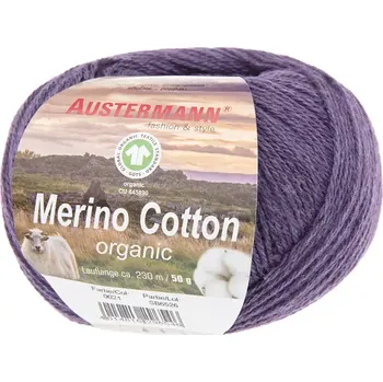Příze Austermann Merino Cotton 21 Lilková (Organická příze Merino Cotton Aubergine)