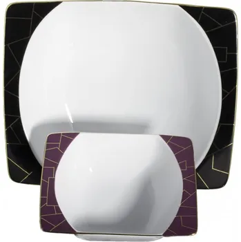 Talíř Kompotová souprava, Thun, EYE, Purpurově černo zlatá, 7 ks