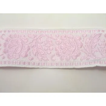 Stuha Povijanová stuha s kytičkami - bílá, růžová - šíře 4,2 cm