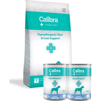 Krmivo pro psa Calibra Veterinary Diets Dog Hypoallergenic 12kg + Calibra Veterinary Diets Dog Hypoallergenic Insect & Salmon 2x400 g